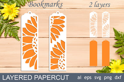 Bookmark with sunflowers svg, Flower bookmarks, Layered papercut template SVG AnastasiyaArtDesign 
