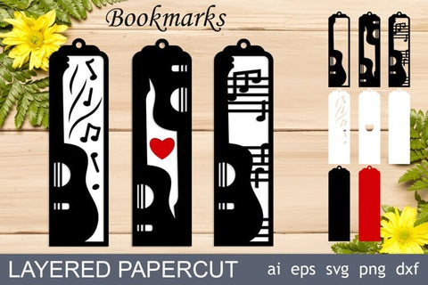 Bookmarks set with musical instruments, Layered svg SVG AnastasiyaArtDesign 