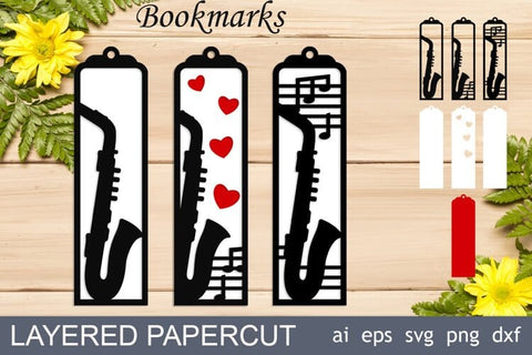 Bookmarks set with musical instruments, Layered svg SVG AnastasiyaArtDesign 