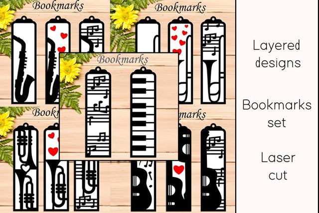 Bookmarks set with musical instruments, Layered svg SVG AnastasiyaArtDesign 