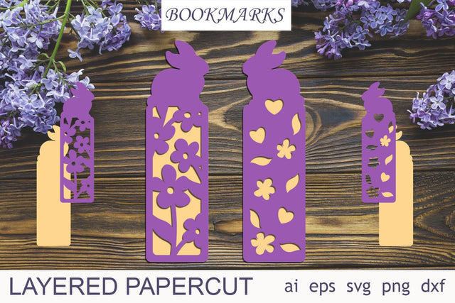Bookmarks with bunny and flowers svg, Easter bookmarks layered papercut SVG AnastasiyaArtDesign 