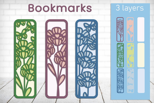Bookmarks with flowers svg, Layered papercut bookmark SVG AnastasiyaArtDesign 