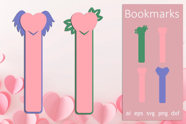 Bookmarks with retro hearts laser cut, Love bookmarks svg layered SVG AnastasiyaArtDesign 