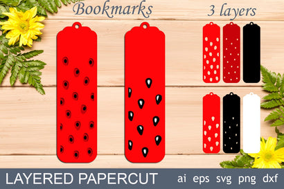Bookmarks with watermelon and strawberry, Layered svg template SVG AnastasiyaArtDesign 