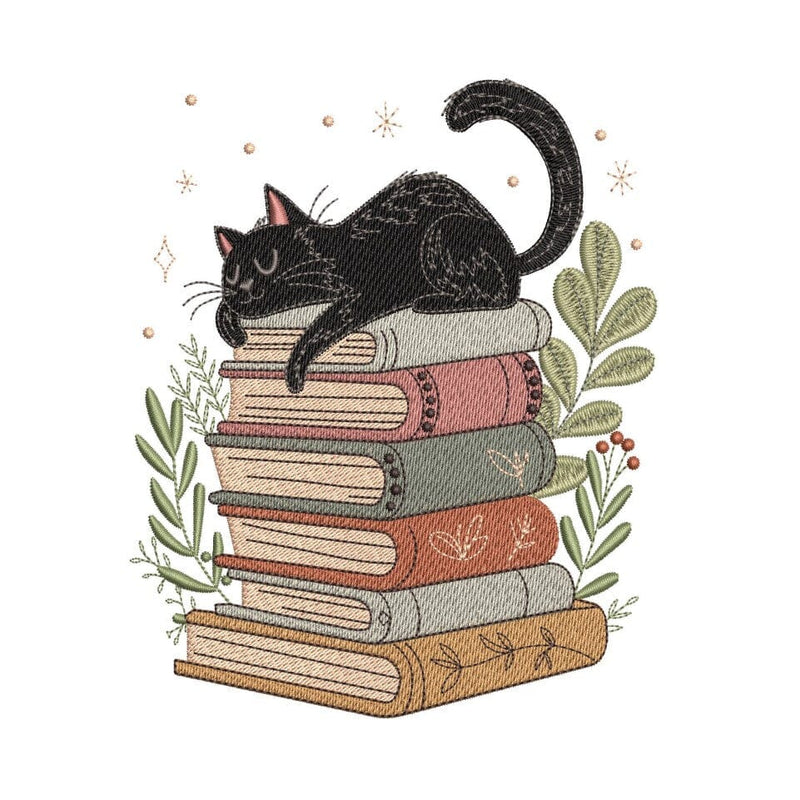 Books And Black Cat Embroidery Design, 3 sizes, Instant Download Embroidery/Applique DESIGNS Nino Nadaraia 