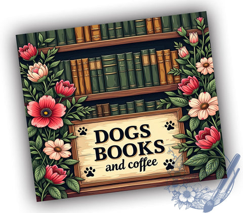 Books and Coffee, Dog Lover Tumbler, 20oz Wrap, Sublimation Design, Coffee Lover, Digital Download, Pet Lover Gifts Sublimation ToriDesigns 