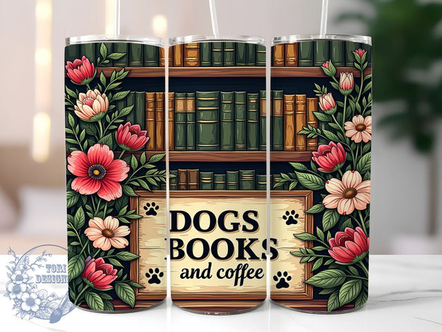 Books and Coffee, Dog Lover Tumbler, 20oz Wrap, Sublimation Design, Coffee Lover, Digital Download, Pet Lover Gifts Sublimation ToriDesigns 