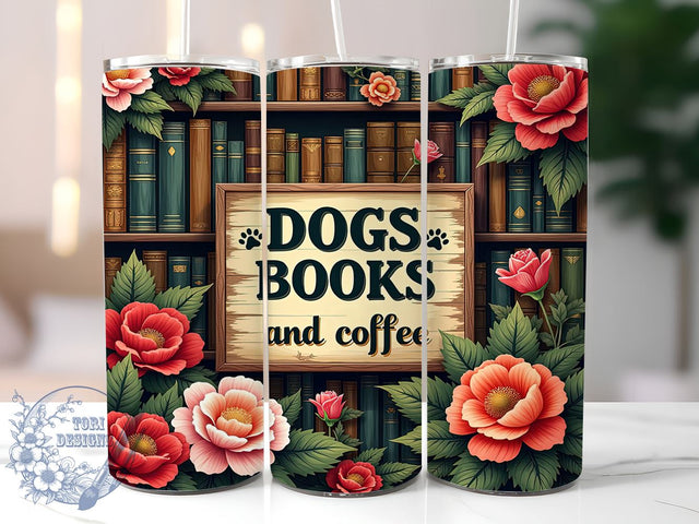Books and Coffee, Dog Lover Tumbler, 20oz Wrap, Sublimation Design, Coffee Lover, Digital Download, Pet Lover Gifts Sublimation ToriDesigns 