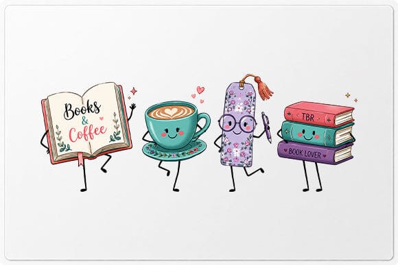 Books and Coffee PNG | Cute Book Lover Sublimation Digital Download SVG BillahCrafts 
