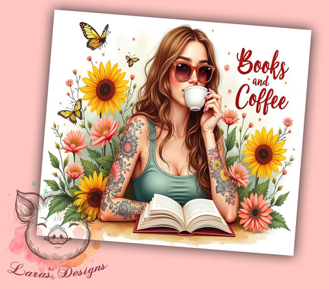 Books and Coffee Tumbler, 20oz Tumbler Wrap, Coffee Lover Tumbler Design, Reading Tumbler PNG, Inspirational Tumbler Wrap, Digital Download Tumbler, Bookish Tumbler Design Sublimation Lara' s Designs 