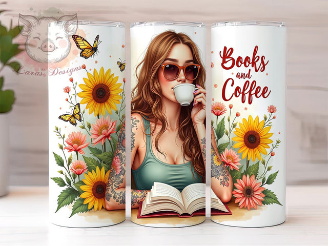 Books and Coffee Tumbler, 20oz Tumbler Wrap, Coffee Lover Tumbler Design, Reading Tumbler PNG, Inspirational Tumbler Wrap, Digital Download Tumbler, Bookish Tumbler Design Sublimation Lara' s Designs 