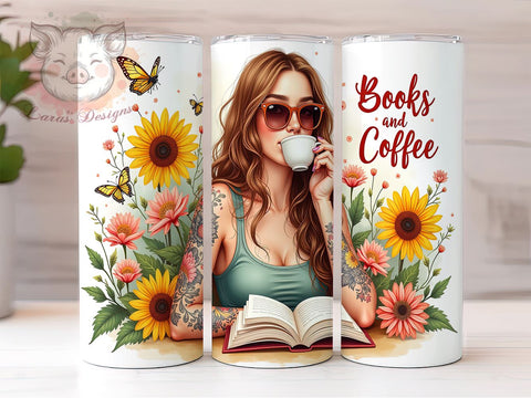 Books and Coffee Tumbler, 20oz Tumbler Wrap, Coffee Lover Tumbler Design, Reading Tumbler PNG, Inspirational Tumbler Wrap, Digital Download Tumbler, Bookish Tumbler Design Sublimation Lara' s Designs 