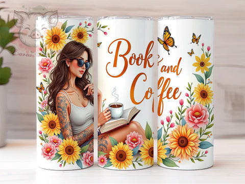 Books and Coffee Tumbler, 20oz Tumbler Wrap, Coffee Lover Tumbler Design, Reading Tumbler PNG, Inspirational Tumbler Wrap, Digital Download Tumbler, Bookish Tumbler Design Sublimation Lara' s Designs 