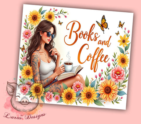 Books and Coffee Tumbler, 20oz Tumbler Wrap, Coffee Lover Tumbler Design, Reading Tumbler PNG, Inspirational Tumbler Wrap, Digital Download Tumbler, Bookish Tumbler Design Sublimation Lara' s Designs 