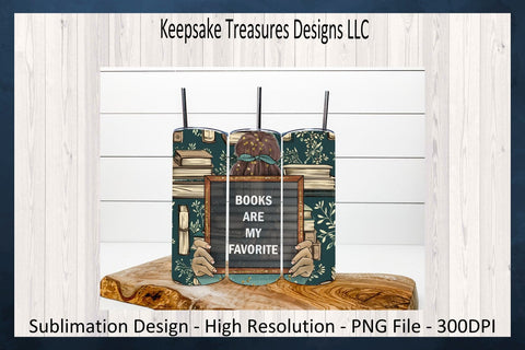 Books Are My Favorite 20oz Tumbler Wrap, Matching Car Coaster, Sublimation Png, Digital Download Sublimation Keepsake Treasures Designs LLC. 