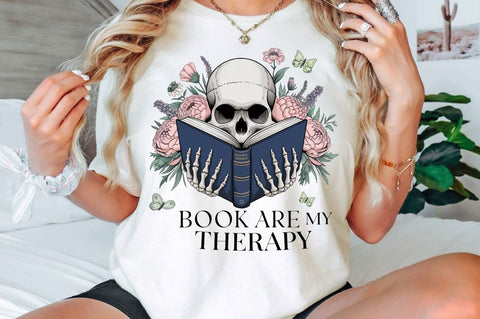 Books Are My Therapy PNG, Funny Book Love Sublimation Design Sublimation Regulrcrative 