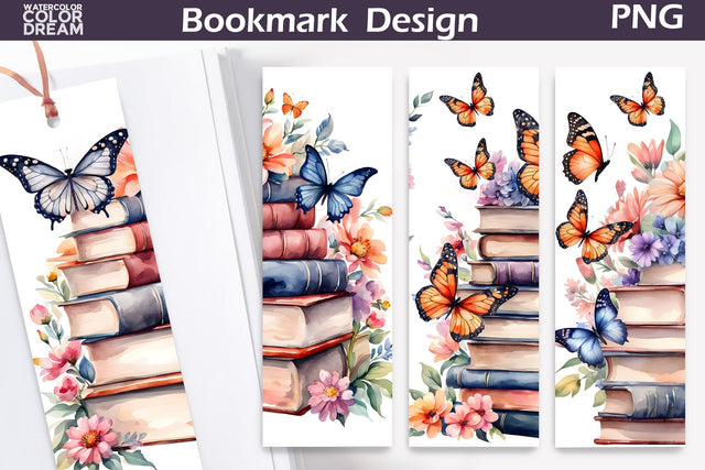 Books Butterflies Bookmark | Book lover Bookmark Sublimation WatercolorColorDream 