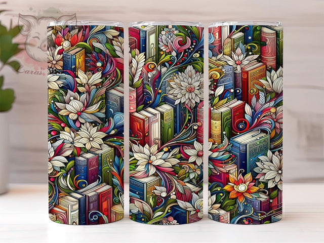 Books Flowers 20oz Tumbler Png, Straight & Tapered Tumbler Png, Librarian Tumbler Png, Digital Download PNG Sublimation Lara' s Designs 