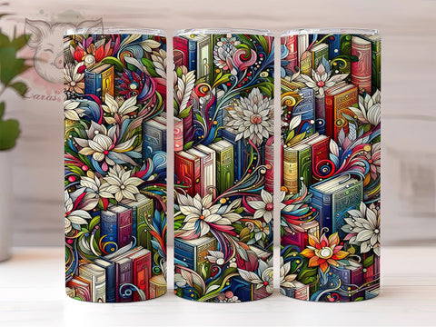 Books Flowers 20oz Tumbler Png, Straight & Tapered Tumbler Png, Librarian Tumbler Png, Digital Download PNG Sublimation Lara' s Designs 
