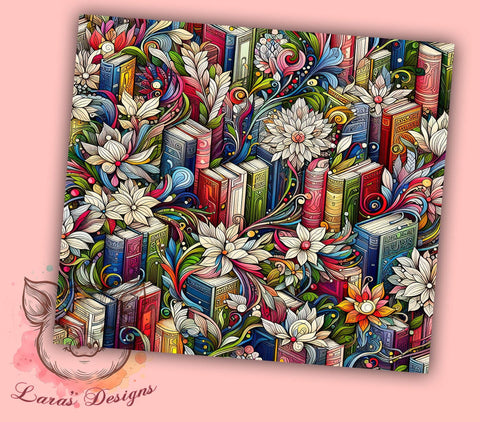 Books Flowers 20oz Tumbler Png, Straight & Tapered Tumbler Png, Librarian Tumbler Png, Digital Download PNG Sublimation Lara' s Designs 
