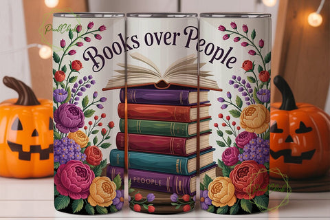 Books & Flowers 20oz Tumbler Wrap Sublimation PixelChick 