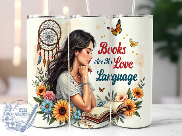 Books Love Language Tumbler, Sunflower Design, 20oz Tumbler Wrap, Sublimation PNG, Reading Gift, Digital Download, Book Lover Drinkware Sublimation ToriDesigns 