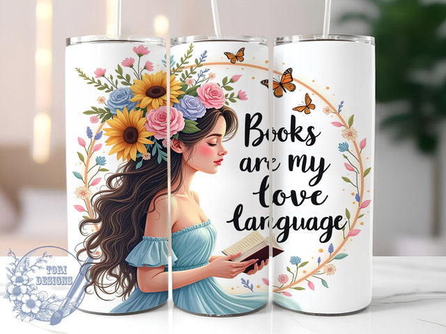 Books Love Language Tumbler, Sunflower Design, 20oz Tumbler Wrap, Sublimation PNG, Reading Gift, Digital Download, Book Lover Drinkware Sublimation ToriDesigns 