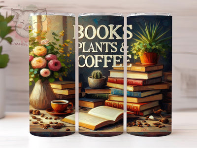 Books Plants & Coffee 20oz Tumbler Png, Straight & Tapered Tumbler Png, Beautiful Boho Floral Tumbler Png, Digital Download PNG Sublimation Lara' s Designs 