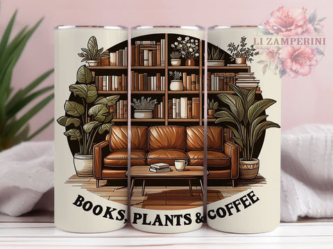 Books Plants & Coffee 20oz Tumbler Wrap PNG, Book Lover Tumbler Png, Straight & Tapered Tumbler Wrap, Instant Digital Download Sublimation Li Zamperini 