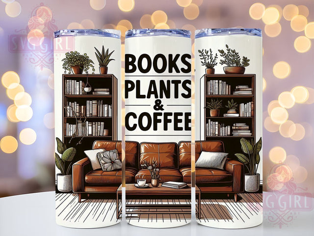 Books Plants & Coffee 20oz Tumbler Wrap Sublimation Design, Straight Tapered Tumbler Wrap, Lover Bookshelves Tumbler Png, Instant Digital Download Sublimation SvggirlplusArt 