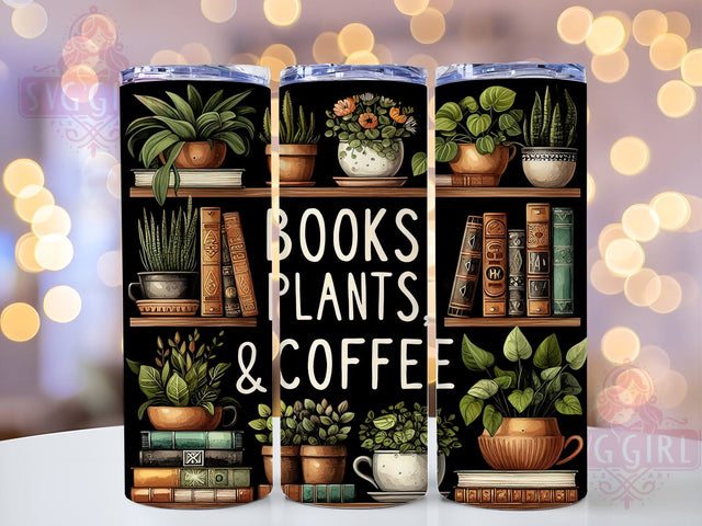 Books Plants & Coffee 20oz Tumbler Wrap Sublimation Design, Straight Tapered Tumbler Wrap, Lover Librarian Tumbler Png, Instant Digital Download Sublimation SvggirlplusArt 