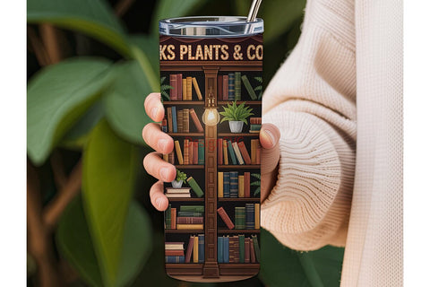 Books, Plants & Coffee 20oz Tumbler Wrap Sublimation DesignSVG 