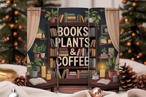 Books, Plants & Coffee 20oz Tumbler Wrap Sublimation DesignSVG 