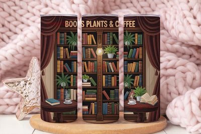 Books, Plants & Coffee 20oz Tumbler Wrap Sublimation DesignSVG 