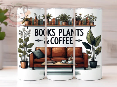 Books, Plants & Coffee Lover Bookshelves 20oz Tumbler Png, Straight & Tapered Tumbler Png, Crazy Plant Life Librarian Tumbler Png, Digital Download PNG Sublimation Lara' s Designs 