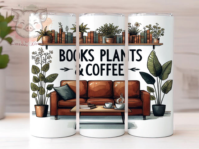 Books, Plants & Coffee Lover Bookshelves 20oz Tumbler Png, Straight & Tapered Tumbler Png, Crazy Plant Life Librarian Tumbler Png, Digital Download PNG Sublimation Lara' s Designs 