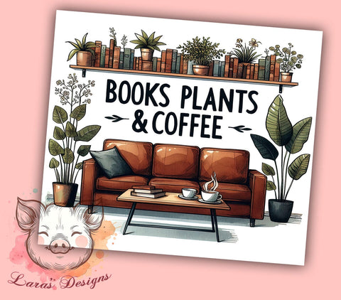 Books, Plants & Coffee Lover Bookshelves 20oz Tumbler Png, Straight & Tapered Tumbler Png, Crazy Plant Life Librarian Tumbler Png, Digital Download PNG Sublimation Lara' s Designs 
