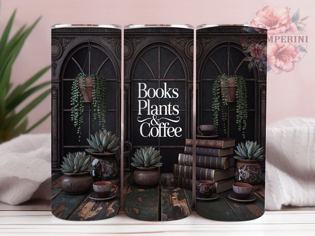 Books Plants & Coffee Lover Tumbler Wrap, Bookshelves Sublimation Design, 20oz Skinny Tumbler Wrap, Plant Life Librarian Art, Cozy Reader Gift Idea, Nature and Literature Tumbler Sublimation Li Zamperini 
