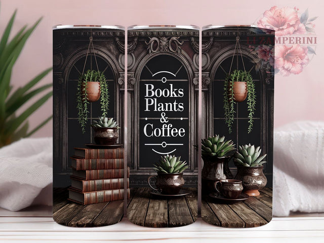 Books Plants & Coffee Lover Tumbler Wrap, Bookshelves Sublimation Design, 20oz Skinny Tumbler Wrap, Plant Life Librarian Art, Cozy Reader Gift Idea, Nature and Literature Tumbler Sublimation Li Zamperini 