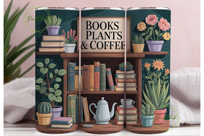 Books, Plants & Coffee Tumbler Wrap Sublimation PixelChick 