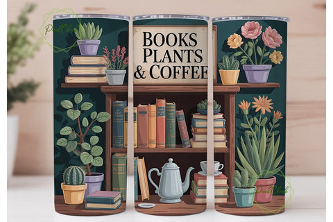 Books, Plants & Coffee Tumbler Wrap Sublimation PixelChick 