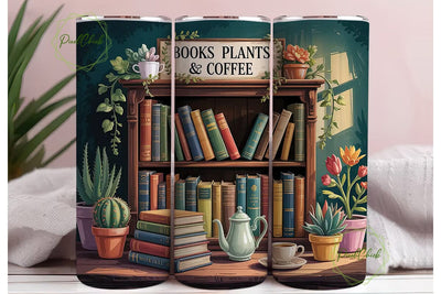 Books, Plants & Coffee Tumbler Wrap Sublimation PixelChick 