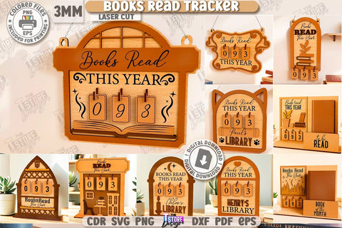 Books Read Trackers Laser Cut | Home Décor | Wall Signs | Home Library | Books Lover | Gift Idea | Wall Decorations | Bookshelf Decor | CNC Files SVG The T Store Design 