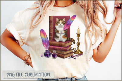 Books with Cat Clipart PNG Sublimation Shetara Begum 