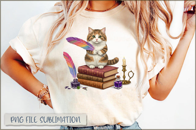 Books with Cat Clipart PNG Sublimation Shetara Begum 