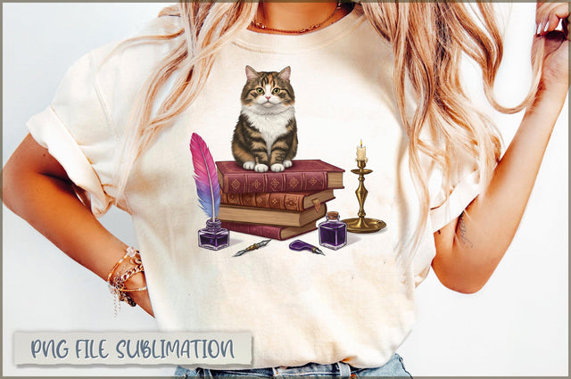 Books with Cat Clipart PNG Sublimation Shetara Begum 