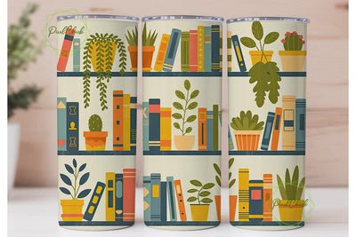 Bookshelf and Plants 20oz Tumbler Wrap Sublimation PixelChick 