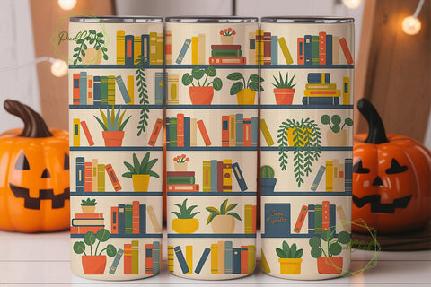 Bookshelf and Plants 20oz Tumbler Wrap Sublimation PixelChick 