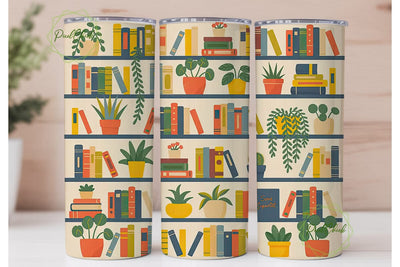 Bookshelf and Plants 20oz Tumbler Wrap Sublimation PixelChick 