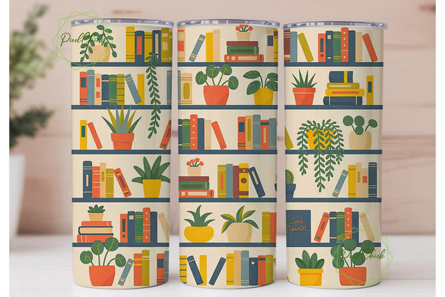 Bookshelf and Plants 20oz Tumbler Wrap Sublimation PixelChick 